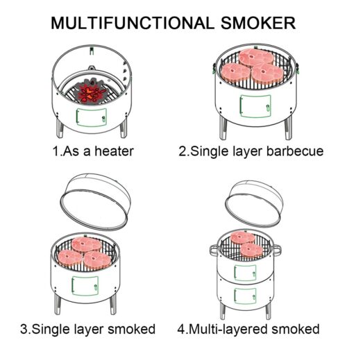 2x 3 In 1 Barbecue Smoker Outdoor Charcoal BBQ Grill Camping Picnic Fishing - Image 8