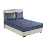 Blue 138cm Wide Mattress Cover Thick Quilted Stretchable Bed Spread Sheet Protector with Pillow Covers