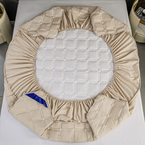 Beige 183cm Wide Mattress Cover Thick Quilted Stretchable Bed Spread Sheet Protector with Pillow Covers - Image 4