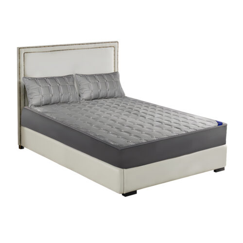Grey 183cm Wide Mattress Cover Thick Quilted Stretchable Bed Spread Sheet Protector with Pillow Covers