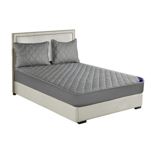 Grey 183cm Wide Mattress Cover Thick Quilted Stretchable Bed Spread Sheet Protector with Pillow Covers