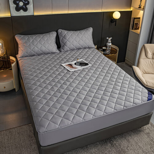 Grey 183cm Wide Mattress Cover Thick Quilted Stretchable Bed Spread Sheet Protector with Pillow Covers - Image 3