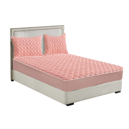 Pink 153cm Wide Mattress Cover Thick Quilted Fleece Stretchable Clover Bed Spread Sheet Protector with Pillow Covers