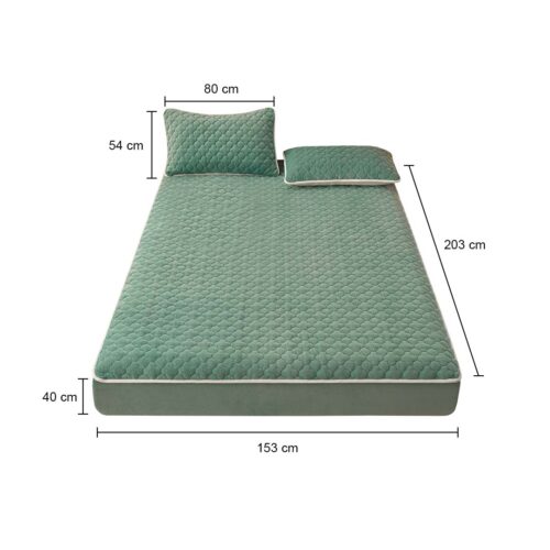 Green 153cm Wide Mattress Cover Thick Quilted Fleece Stretchable Clover Bed Spread Sheet Protector with Pillow Covers - Image 6