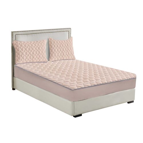 Beige 183cm Wide Mattress Cover Thick Quilted Fleece Stretchable Clover Bed Spread Sheet Protector with Pillow Covers
