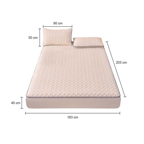 Beige 183cm Wide Mattress Cover Thick Quilted Fleece Stretchable Clover Bed Spread Sheet Protector with Pillow Covers - Image 6