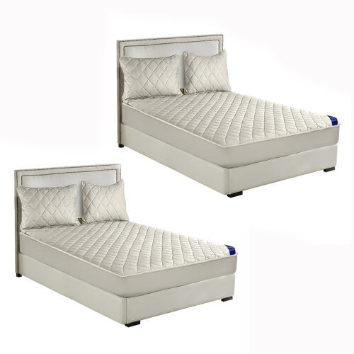 2x White 138cm Wide Mattress Cover Thick Quilted Stretchable Bed Spread Sheet Protector with Pillow Covers
