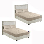 2x Beige 153cm Wide Mattress Cover Thick Quilted Stretchable Bed Spread Sheet Protector with Pillow Covers