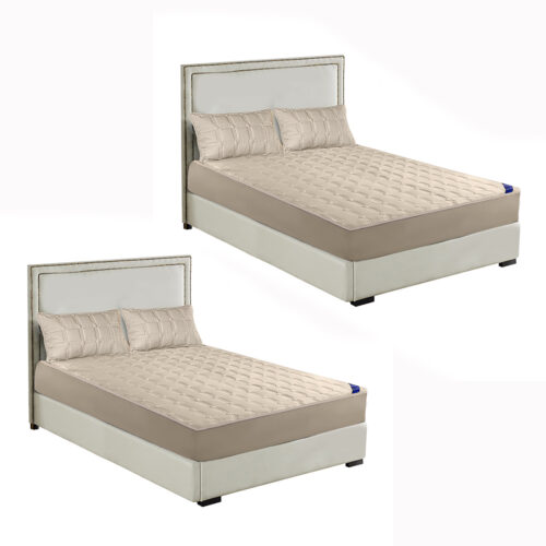 2x Beige 153cm Wide Mattress Cover Thick Quilted Stretchable Bed Spread Sheet Protector with Pillow Covers