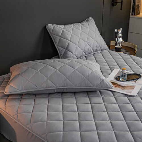 2x Grey 153cm Wide Mattress Cover Thick Quilted Stretchable Bed Spread Sheet Protector with Pillow Covers - Image 4