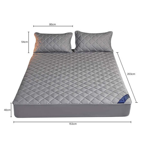 2x Grey 153cm Wide Mattress Cover Thick Quilted Stretchable Bed Spread Sheet Protector with Pillow Covers - Image 6