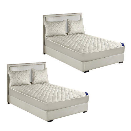 2x White 153cm Wide Mattress Cover Thick Quilted Stretchable Bed Spread Sheet Protector with Pillow Covers