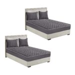 2x Grey 153cm Wide Mattress Cover Thick Quilted Fleece Stretchable Clover Bed Spread Sheet Protector with Pillow Covers