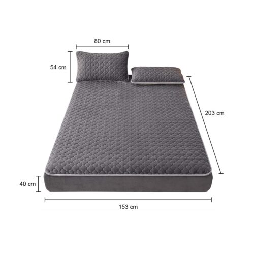 2x Grey 153cm Wide Mattress Cover Thick Quilted Fleece Stretchable Clover Bed Spread Sheet Protector with Pillow Covers - Image 6