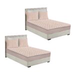 2x Beige 153cm Wide Mattress Cover Thick Quilted Fleece Stretchable Clover Bed Spread Sheet Protector with Pillow Covers