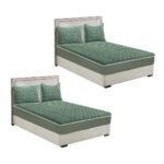 2x Green 153cm Wide Mattress Cover Thick Quilted Fleece Stretchable Clover Bed Spread Sheet Protector with Pillow Covers
