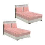 2x Pink 183cm Wide Mattress Cover Thick Quilted Fleece Stretchable Clover Bed Spread Sheet Protector with Pillow Covers