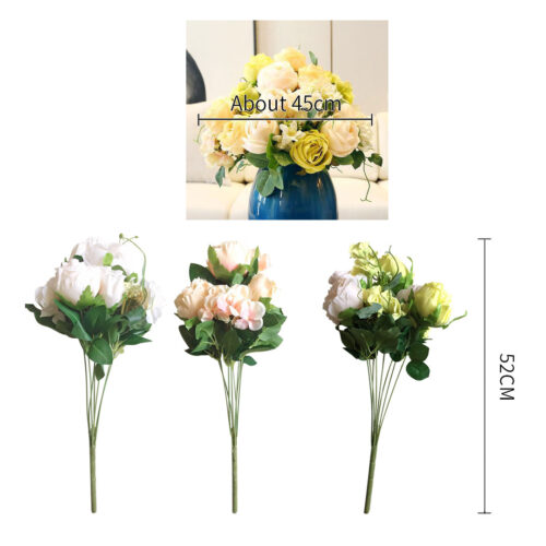 3pcs Artificial Silk with 15 Heads Flower Fake Rose Bouquet Table Decor White - Image 3