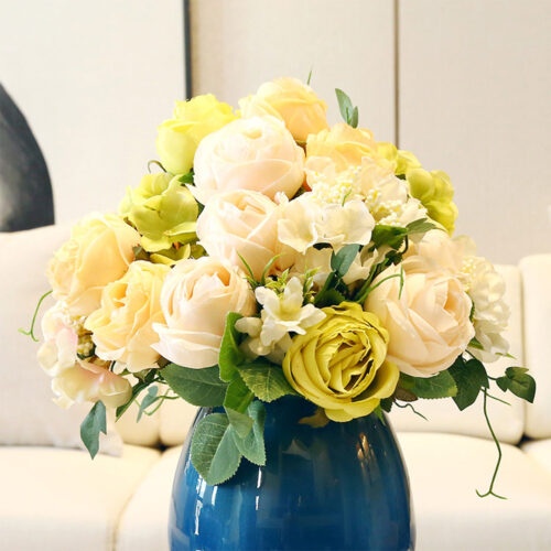 3pcs Artificial Silk with 15 Heads Flower Fake Rose Bouquet Table Decor White - Image 5