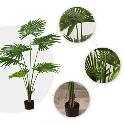120cm Artificial Natural Green Fan Palm Tree Fake Tropical Indoor Plant Decor - Image 4