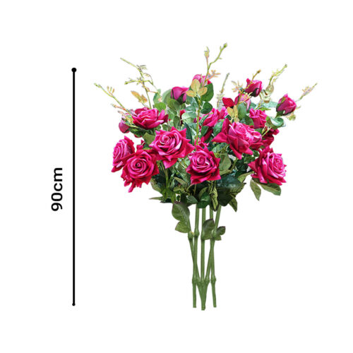 8 Bunch Artificial Silk Rose 5 Heads Flower Fake Bridal Bouquet Table Decor Pink - Image 2