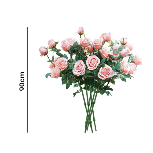 8 Bunch Artificial Silk Rose 5 Heads Flower Fake Bridal Bouquet Table Decor Light Pink - Image 2