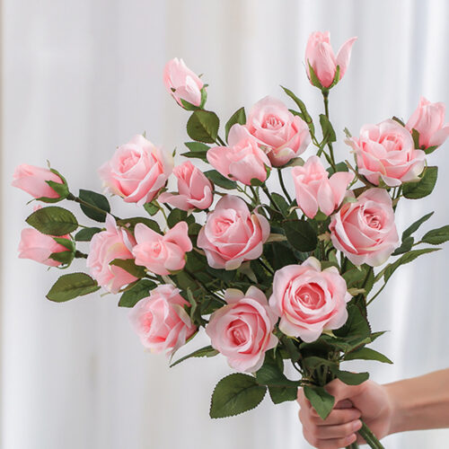 8 Bunch Artificial Silk Rose 5 Heads Flower Fake Bridal Bouquet Table Decor Light Pink - Image 4