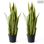 2x 50cm Artificial Indoor Yellow Edge Tiger Piran Fake Decoration Tree Flower Pot Plant