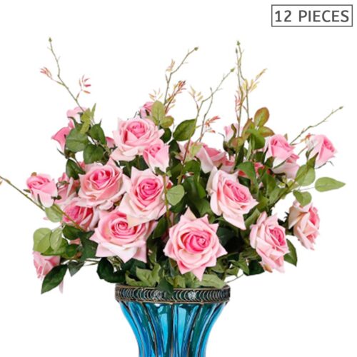 12pcs Artificial Silk Flower Fake Rose Bouquet Table Decor Pink - Image 2