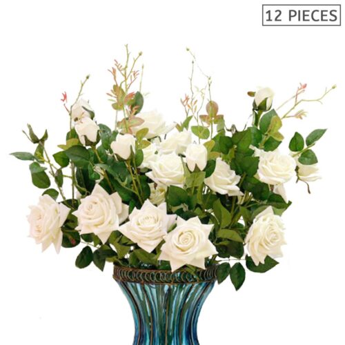 12pcs Artificial Silk Flower Fake Rose Bouquet Table Decor White - Image 2