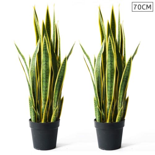 2x 70cm Artificial Indoor Yellow Edge Tiger Piran Fake Decoration Tree Flower Pot Plant