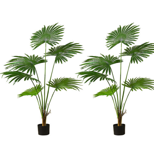 2x 120cm Artificial Natural Green Fan Palm Tree Fake Tropical Indoor Plant Decor