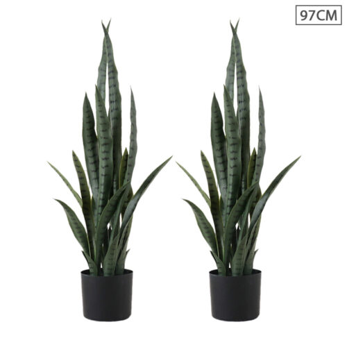 2x 97cm Sansevieria Snake Artificial Plants with Black Plastic Planter Greenery Decor