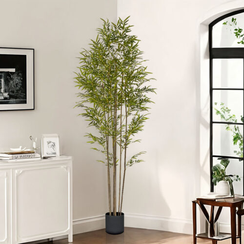 2x 240cm Lucky Bamboo Tree Bambusa Vulgaris Artificial Plant 7 Branches Home Accent Decor - Image 5