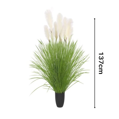 4x 137cm Potted Tall Silk Fake Pampas Grass Artificial Plants Reed Greenery Flowers Decor - Image 2