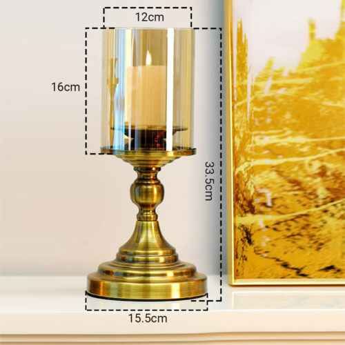 33.5cm Gold Nordic Deluxe Candlestick Candle Holder Stand Pillar Glass /Iron - Image 2