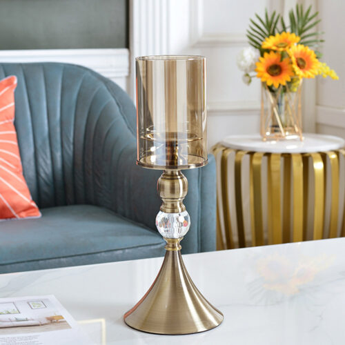 38cm Glass Candle Holder Candle Stand Glass/Metal - Image 3