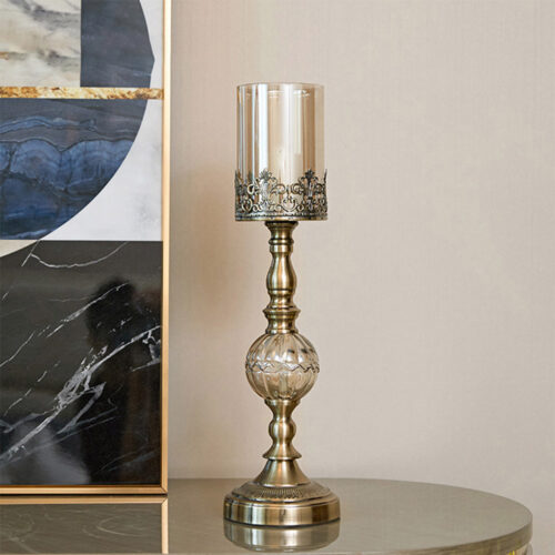 47cm Glass Candle Holder Candle Stand Glass/Metal - Image 2