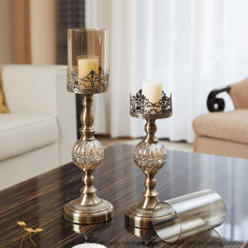 47cm Glass Candle Holder Candle Stand Glass/Metal - Image 3