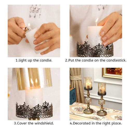 47cm Glass Candle Holder Candle Stand Glass/Metal - Image 10