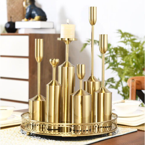 6pcs Gold Iron Taper Luxury Candlestick Candle Holder Stand Pillar - Image 3