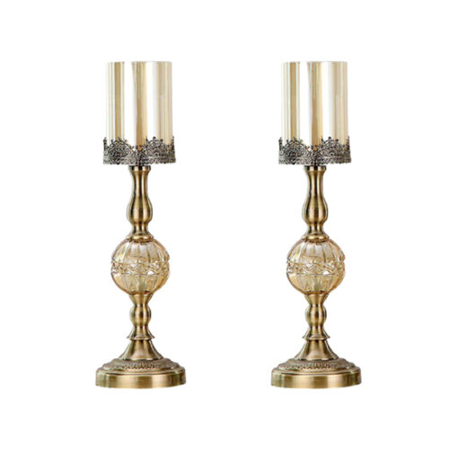 2x 47cm Glass Candle Holder Candle Stand Glass/Metal