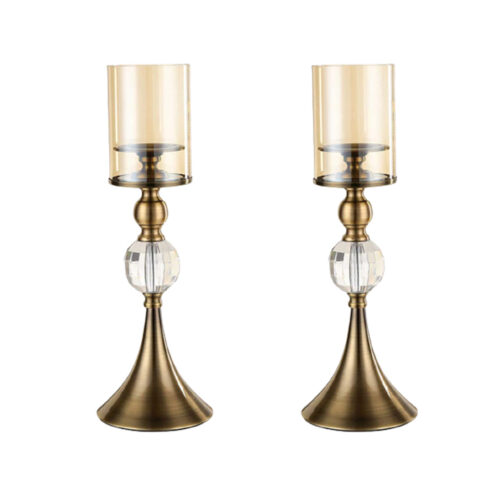 2x 43cm Glass Candle Holder Candle Stand Glass/Metal