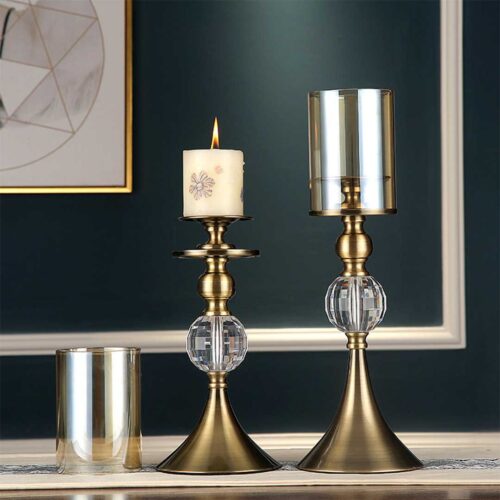 2x 43cm Glass Candle Holder Candle Stand Glass/Metal - Image 4