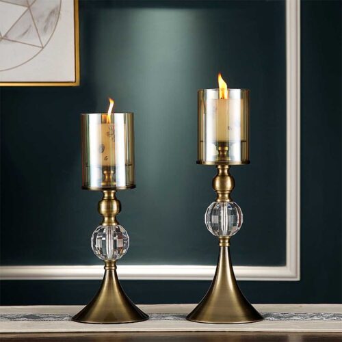 2x 43cm Glass Candle Holder Candle Stand Glass/Metal - Image 5