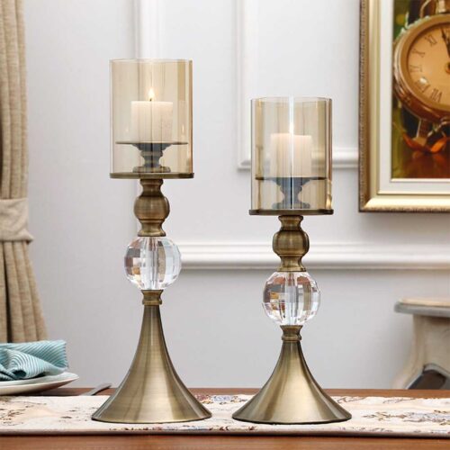 2x 43cm Glass Candle Holder Candle Stand Glass/Metal - Image 6