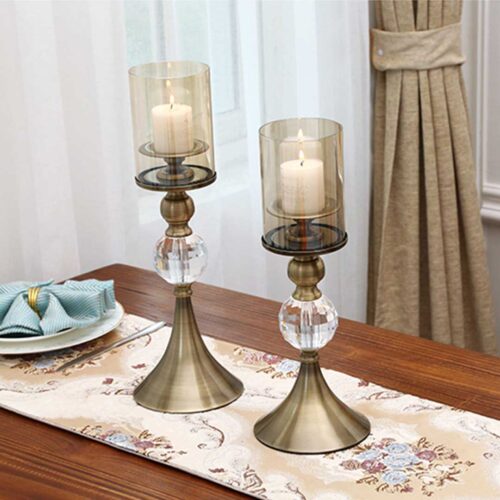 2x 43cm Glass Candle Holder Candle Stand Glass/Metal - Image 7