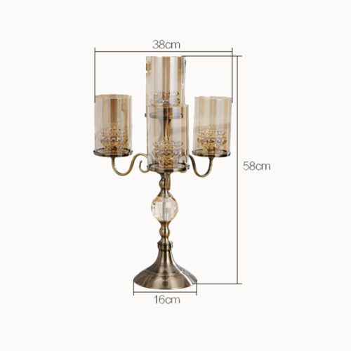58cm 4-Slots Glass Candlestick Candle Holder Stand Pillar Glass/Iron Metal - Image 2