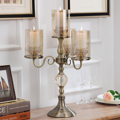 58cm 4-Slots Glass Candlestick Candle Holder Stand Pillar Glass/Iron Metal - Image 3