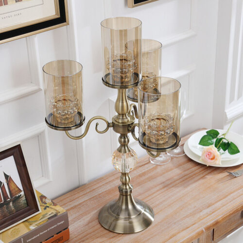 58cm 4-Slots Glass Candlestick Candle Holder Stand Pillar Glass/Iron Metal - Image 4